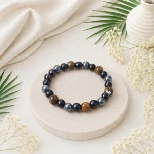 Triple Protection Bracelet with Hematite Tiger Eye and Black Tourmaline
